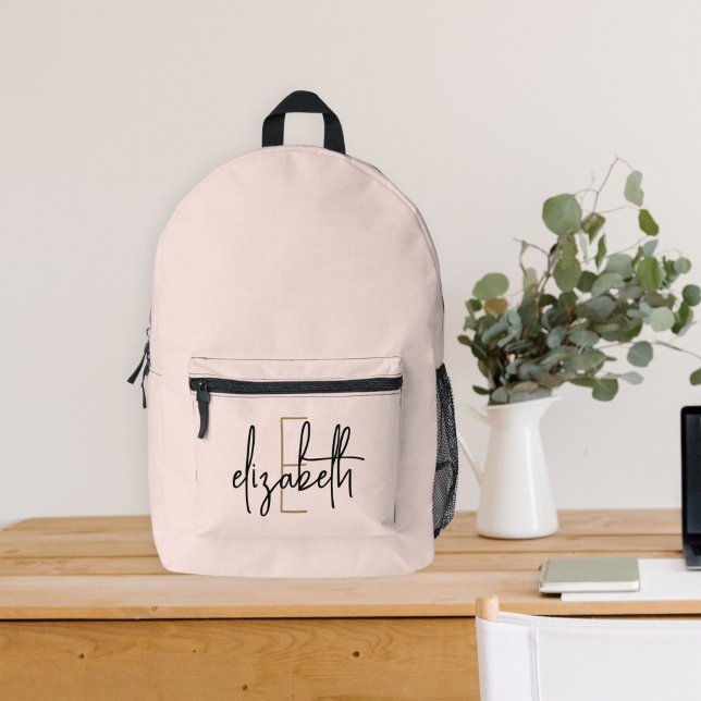 Mochila Impresa Elegante monograma rosa que vuelve a la escuela (Subido por el creador)