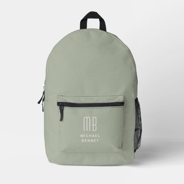 Mochila Impresa Elegante Monograma Sage Green (Anverso)