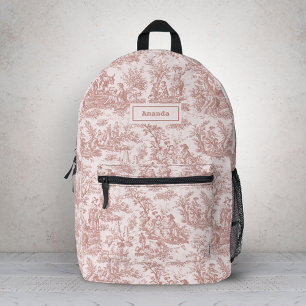 Mochila Impresa Elegante Monograma Vintage Toile de Jouy Marrón Cl