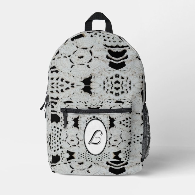 Mochila Impresa Elegante Monogramado Faux-Crocheted (Anverso)
