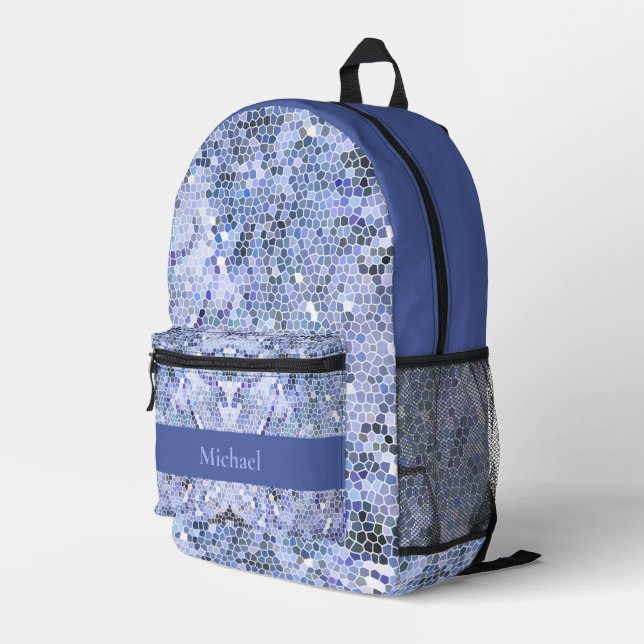 Mochila Impresa Elegante mosaico azul hielo, personalizado moderno (Esquina derecha trasera )