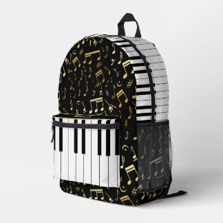 Mochila Impresa Elegante música dorada nota teclas de piano
