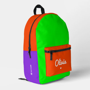 Mochila Impresa Elegante Naranja de bloques de color morado neón v