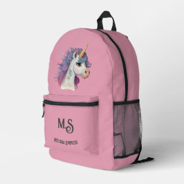 Mochila Impresa Elegante nombre de unicornio mágico rosa para Chic