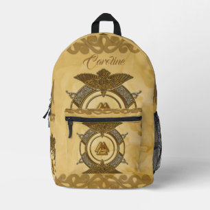 Mochila Impresa Elegante nudo celta en colores dorados.