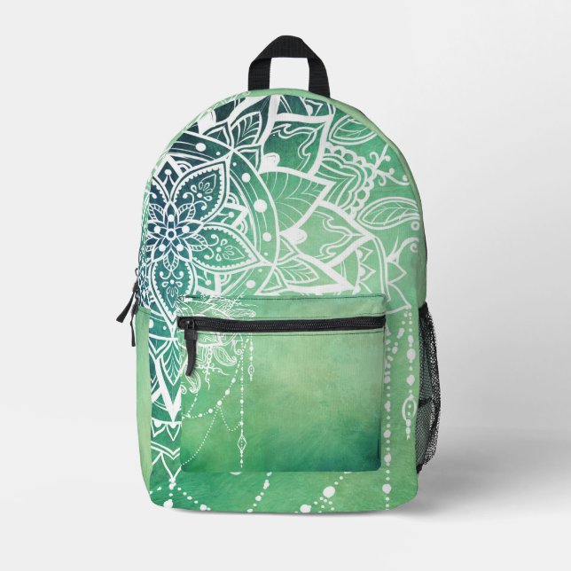 Mochila Impresa Elegante Ornate Zen Mandala Rosette Tonos verdes (Anverso)