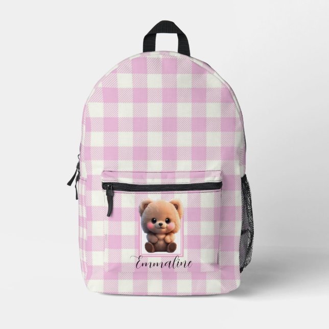 Mochila Impresa Elegante oso osito de peluche rosa blanco (Anverso)