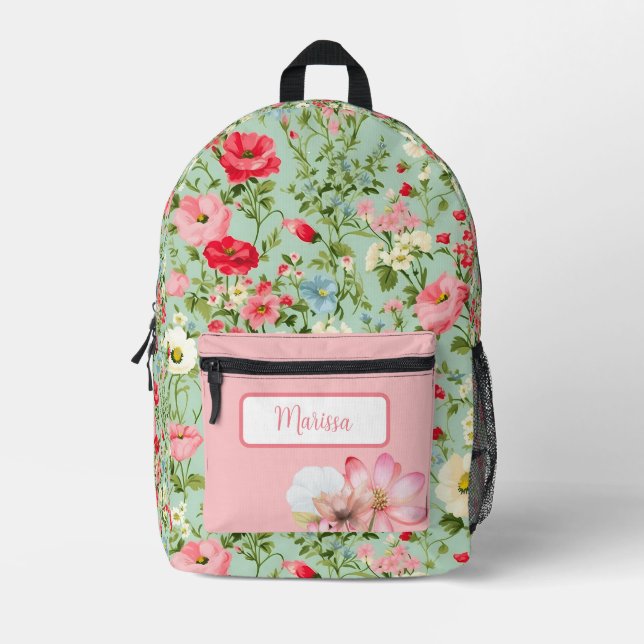 Mochila Impresa Elegante país inglés con flores silvestres persona (Anverso)