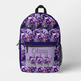 Mochila Impresa Elegante Pañoso Púrpura Pansies Floral