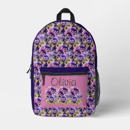 Mochila Impresa Elegante Pañoso Púrpura Pansies Floral
