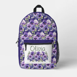 Mochila Impresa Elegante Pañoso Púrpura Pansies Floral