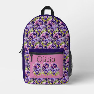 Mochila Impresa Elegante Pansy Púrpura Floral 