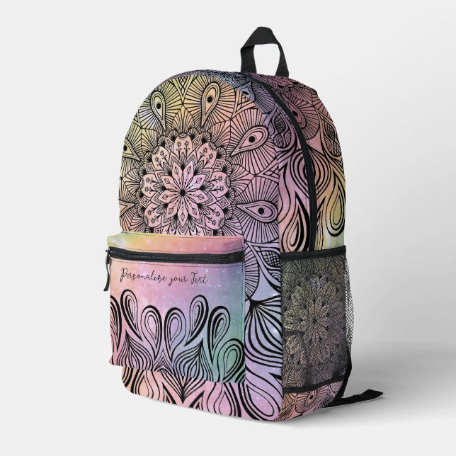 Mochila Impresa Elegante Pastel Purple & Pink Mandala Trippy Nombr (Esquina derecha trasera )