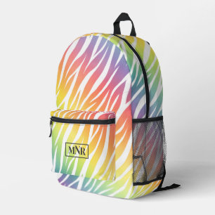 Mochila Impresa Elegante Pastel Rainbow Zebra Imprimir Añadir Mono