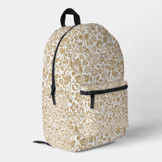 Mochila Impresa Elegante patrón botánico floral dorado