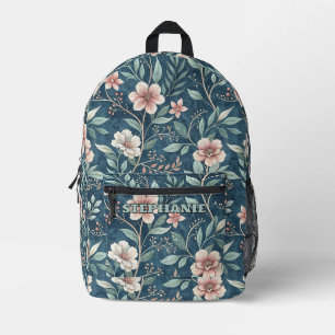 Mochila Impresa Elegante patrón floral con flores rosadas y crema