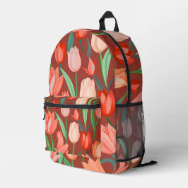 Mochila Impresa Elegante patrón floral de tulipanes – Primavera ro