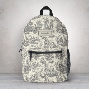 Mochila Impresa Elegante patrón vintage negro Toile de Jouy