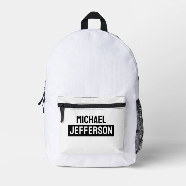 Mochila Impresa Elegante Personalizado personalizado blanco negro (Anverso)