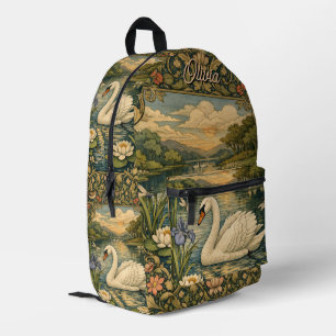 Mochila Impresa Elegante pintura de cisne blanco al acuarela vinta
