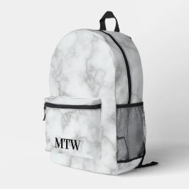Mochila Impresa Elegante plantilla de monograma negro de mármol bl