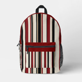 Mochila Impresa Elegante rayado negro rojo crema 