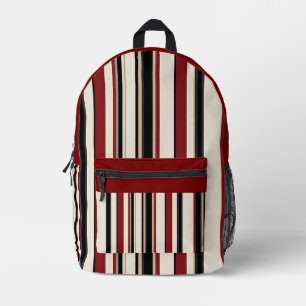 Mochila Impresa Elegante rayado negro rojo crema