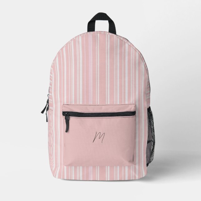 Mochila Impresa Elegante rayado rosa y blanco (Anverso)