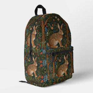 Mochila Impresa Elegante retro boho conejo floral del bosque