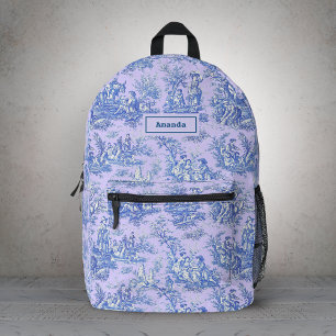 Mochila Impresa Elegante Romántico Vintage Azul Púrpura Toile de J