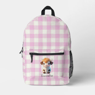 Mochila Impresa Elegante rosa blanco a cuadros vaca linda personal