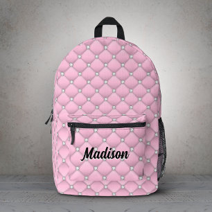Mochila Impresa Elegante rosa plateado falso brillo gotea monogram