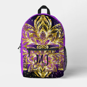 Mochila Impresa Elegante Shimmer Purple Gold Mandala Personaliza