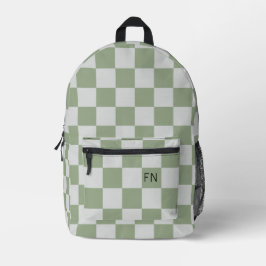 Mochila Impresa Elegante tablero de ajedrez verde Monograma inicia