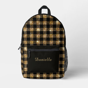 Mochila Impresa Elegante Tartán negro y dorado con nombre personal