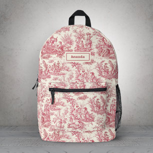 Mochila Impresa Elegante Toile de Jouy Rojo Vintage Escena Frances