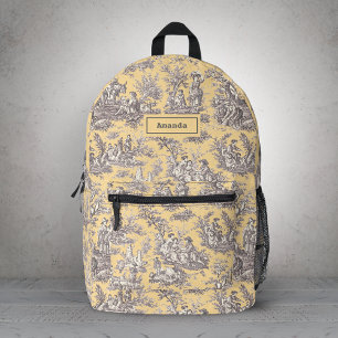 Mochila Impresa Elegante toile gris amarillo vintage de jouy