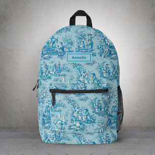 Mochila Impresa Elegante toile verde azulado azul vintage de jouy