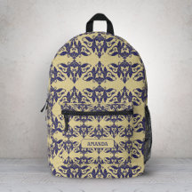 Elegante vintage azul marino amarillo damasco mono