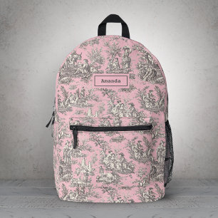 Mochila Impresa Elegante Vintage Rosa Gris Toile De Jouy Monograma