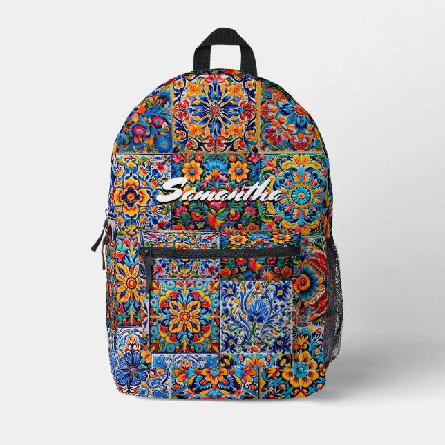 Mochila Impresa Elegante y elegante mosaico de talavera mexicana m (Anverso)