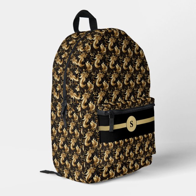 Mochila Impresa Elegante y elegante: negro y oro personalizado (Esquina izquierda trasera)