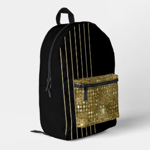 Mochila Impresa Elegante y Moda negro y Purpurina de oro a rayas