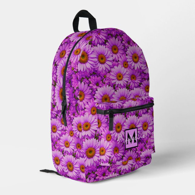 Mochila Impresa Elegantes daisias florales de magenta rosa oscuro (Esquina izquierda trasera)