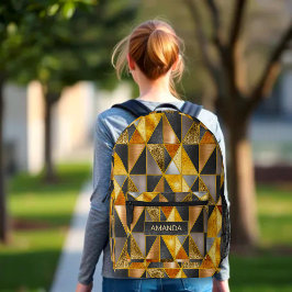 Mochila Impresa Elegantes triángulos geométricos de plata negra do