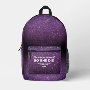 Mochila Impresa Ella Creía Que Podía Purpurina de Berenjena Brillo