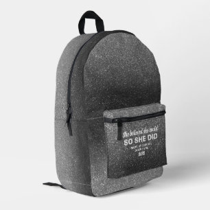 Mochila Impresa Ella Creyó Que Podía Plata Negro Brillante