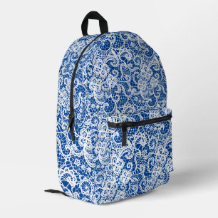 Mochila Impresa Encaje Blanco Sobre Azul