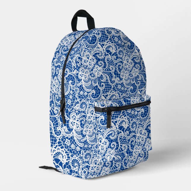Mochila Impresa Encaje Blanco Sobre Azul (Esquina izquierda trasera)