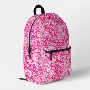 Mochila Impresa Encaje Blanco Sobre Rosa Brillante
